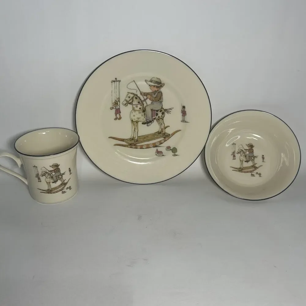 VTG Lenox Special Child’s 3 pc dinnerware set boy rocking horse bowl plate cup